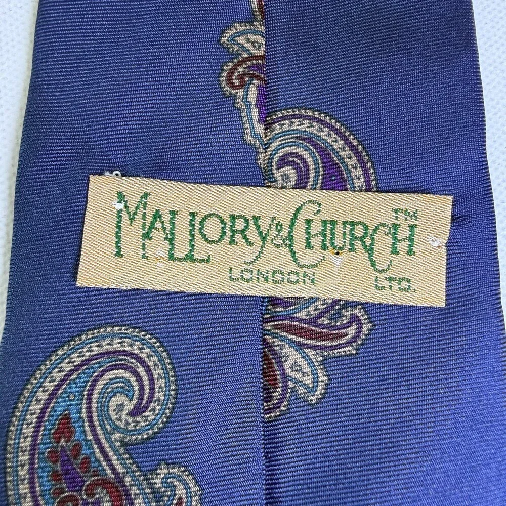 VTG Mallory & Church London Pure Italian Silk Men's Neck Tie Navy Blue Paisley